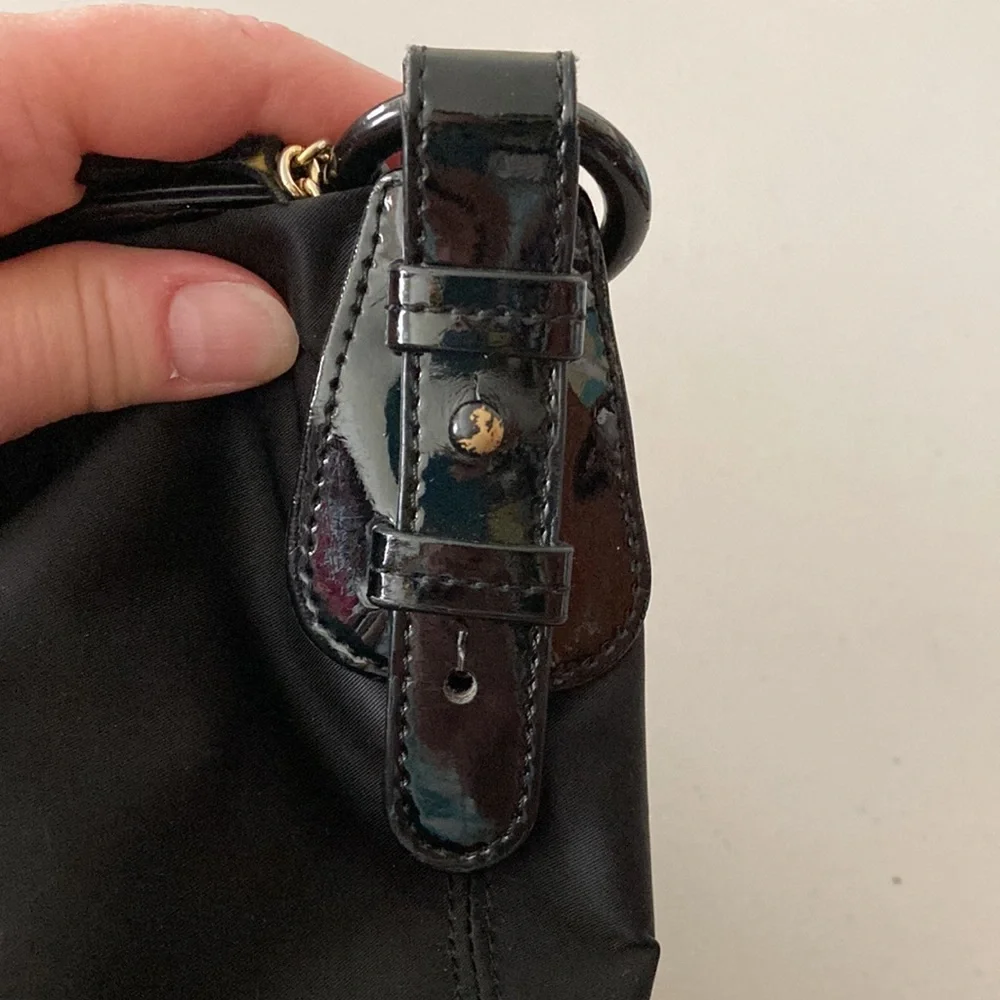 Agnes b. Black Purse, Heavy Satin, Zipper, Designer Bag Charms, Inner Pockets - Picture 13 of 16